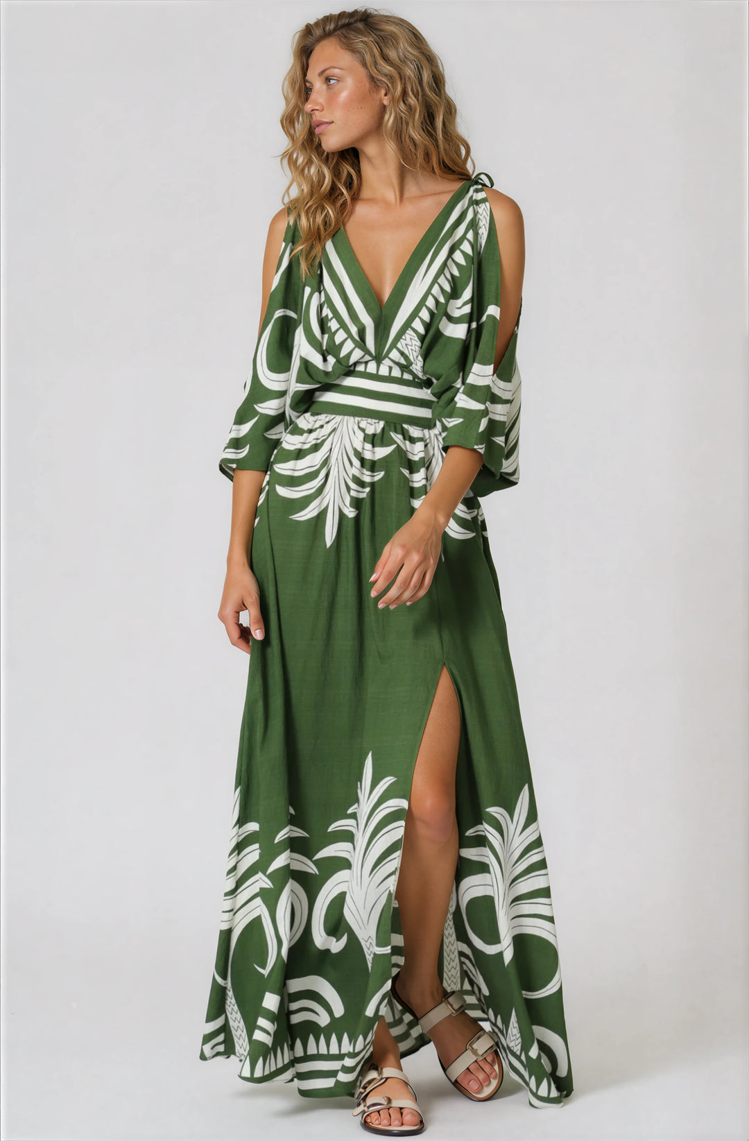 green and white maxi dress for summer