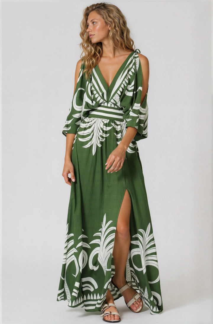 green and white maxi dress for summer