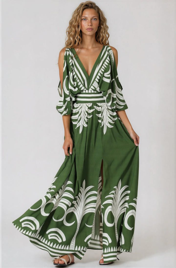 green and white maxi dress for summer