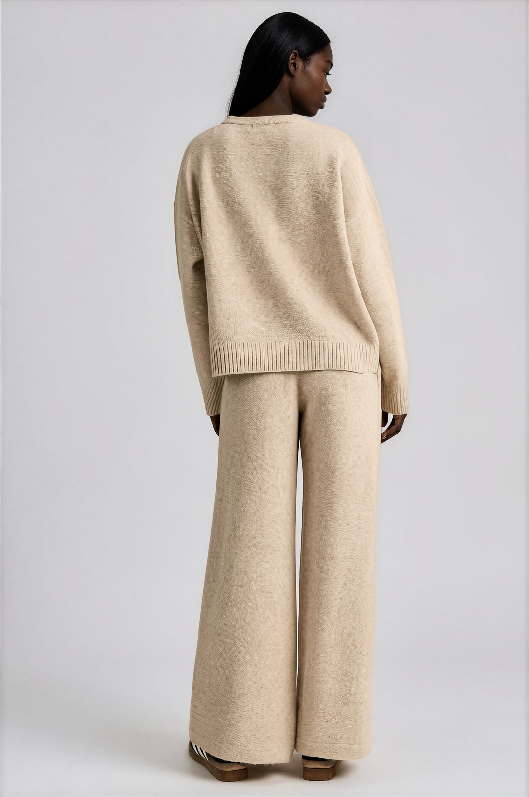 Oatmilk high-waisted wide-leg knit pants, detail