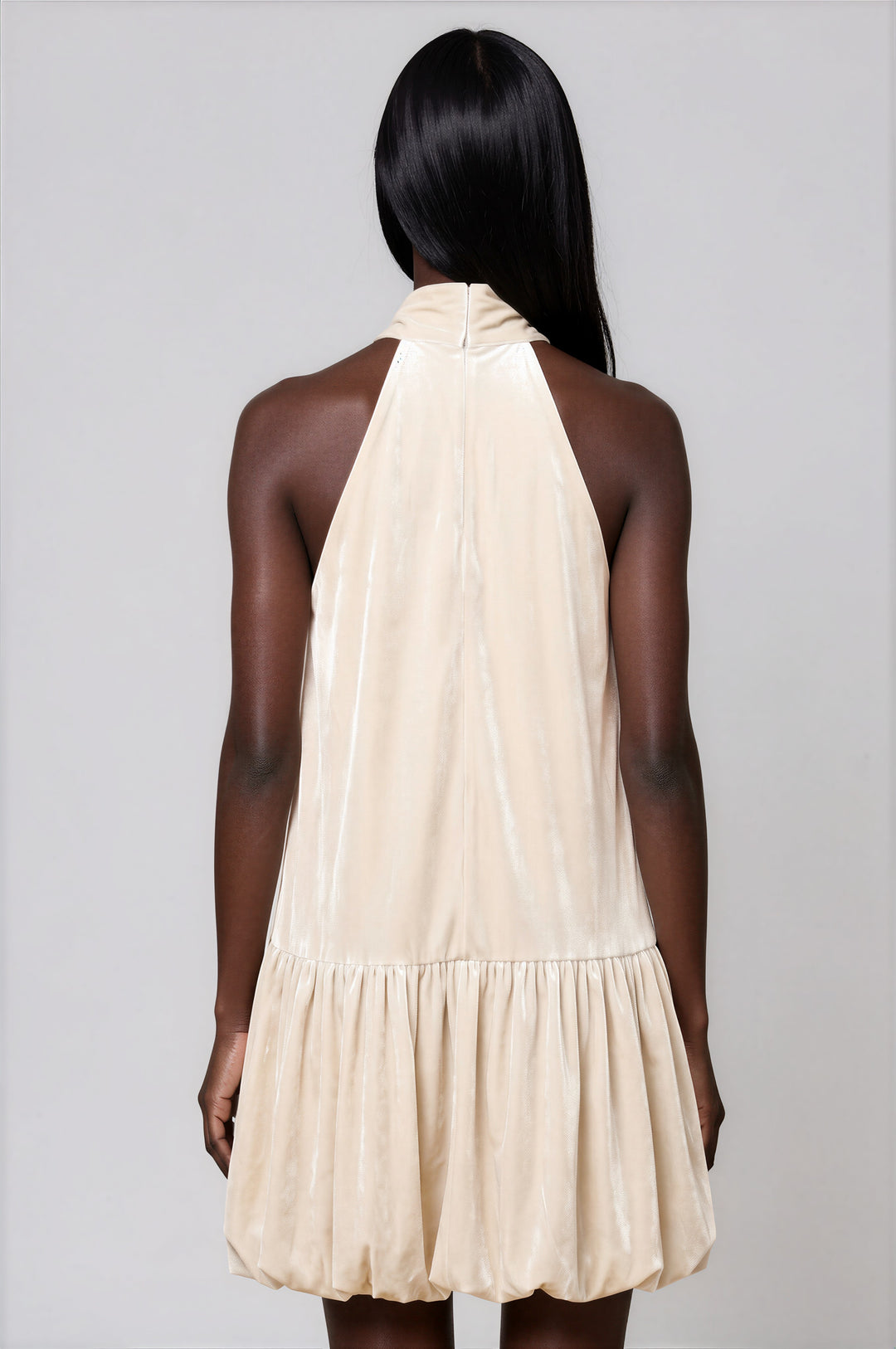 Cream velvet bow mini dress with bubble hem