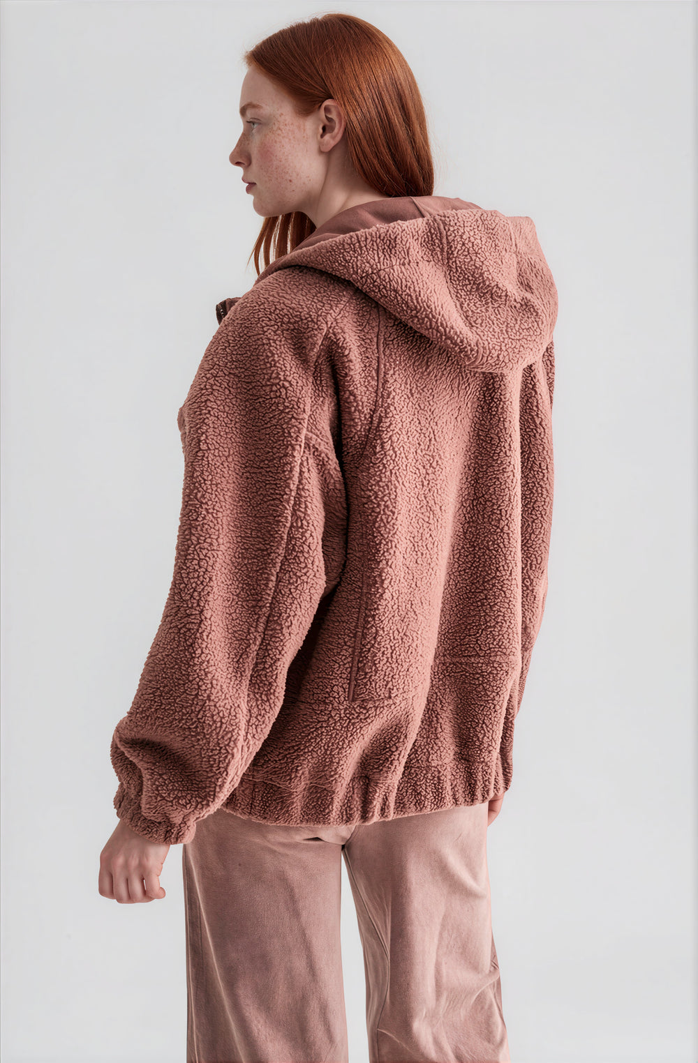 pink oversized fleece with hood