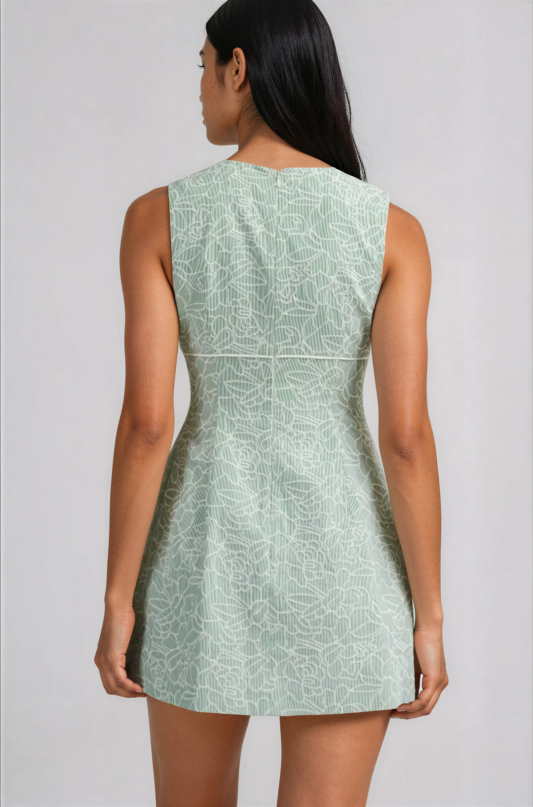Mint green floral mini dress with bow detail
