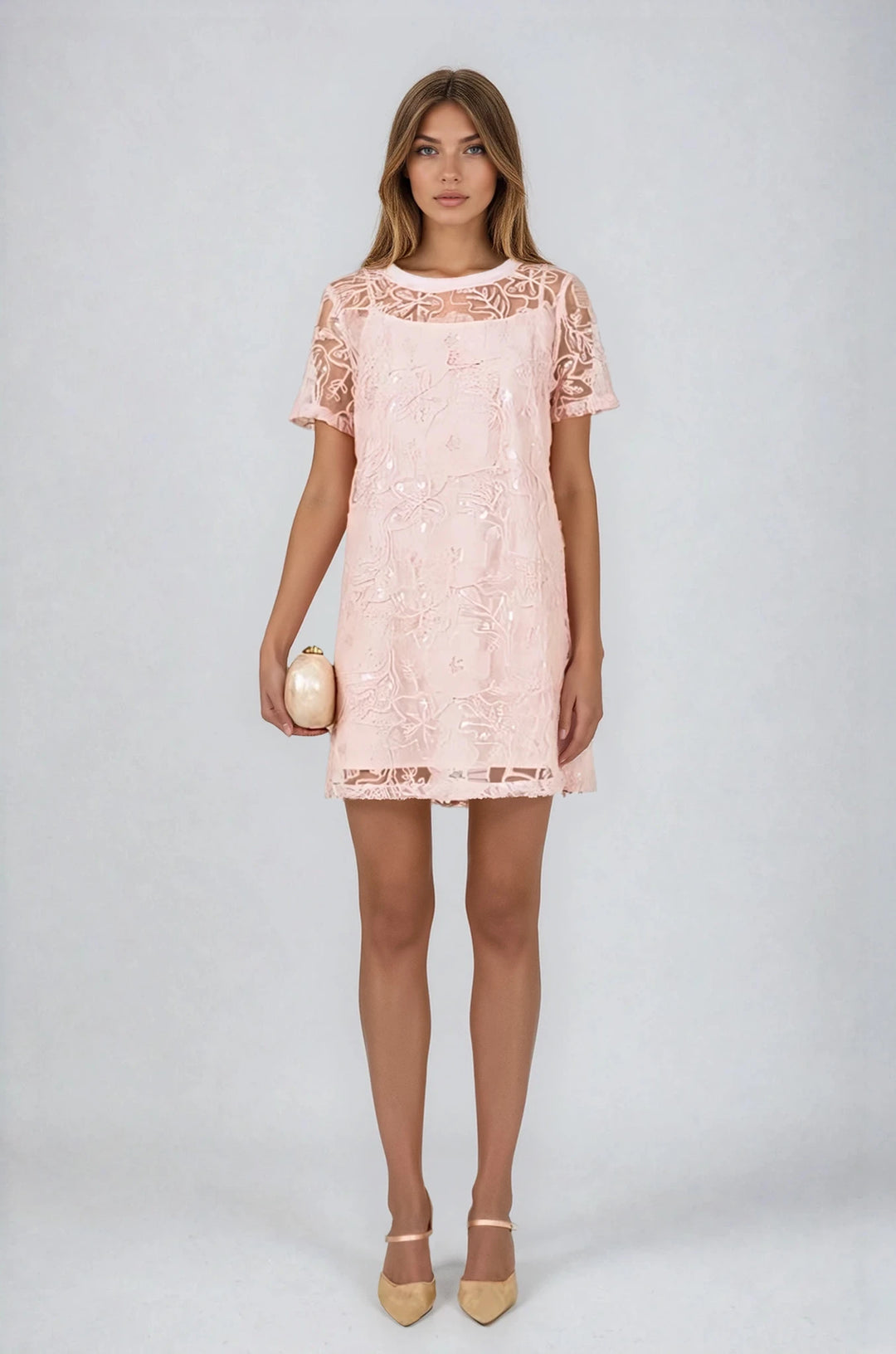 Blush Pink Floral Sequin Mini Dress The Salient Collection Blush Pink Floral Sequin Mini Dress The Salient Collection