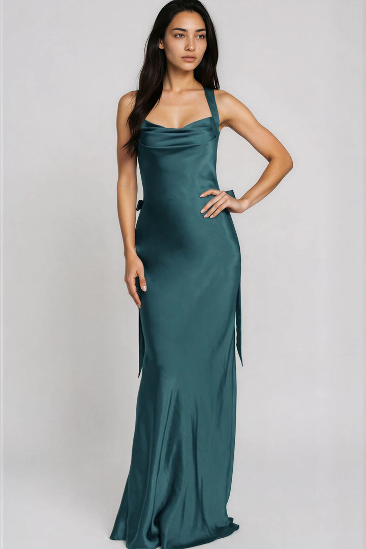 Teal Gown with Corset Tie Detail
