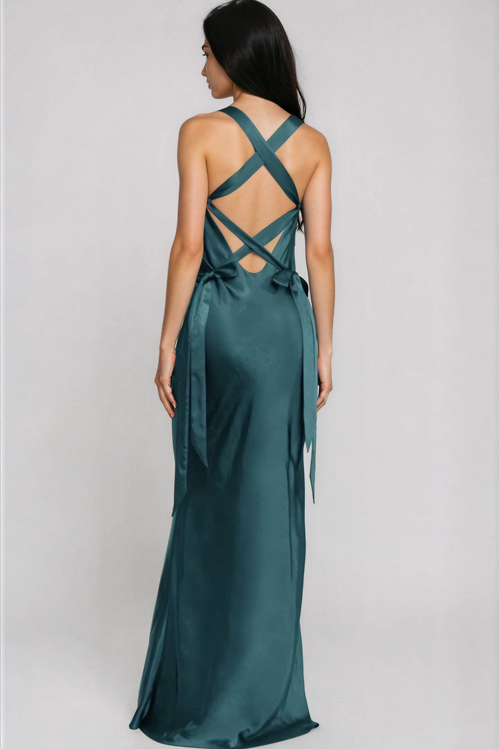 Teal Gown with Corset Tie Detail