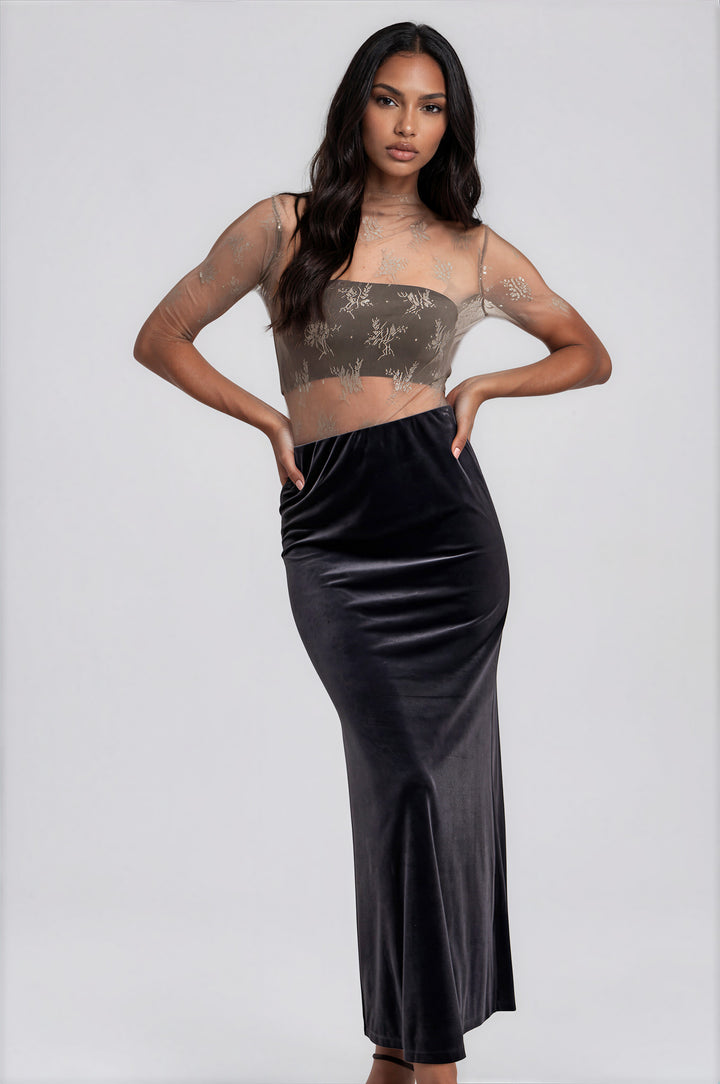 blue velvet maxi skirt for winter