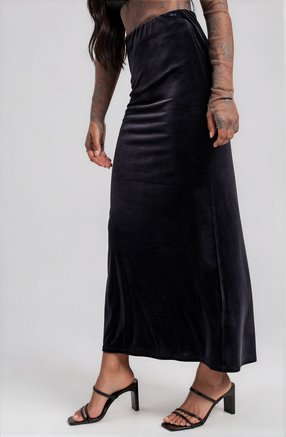 blue velvet maxi skirt for winter