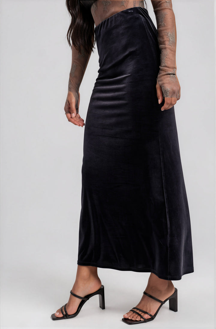 blue velvet maxi skirt for winter