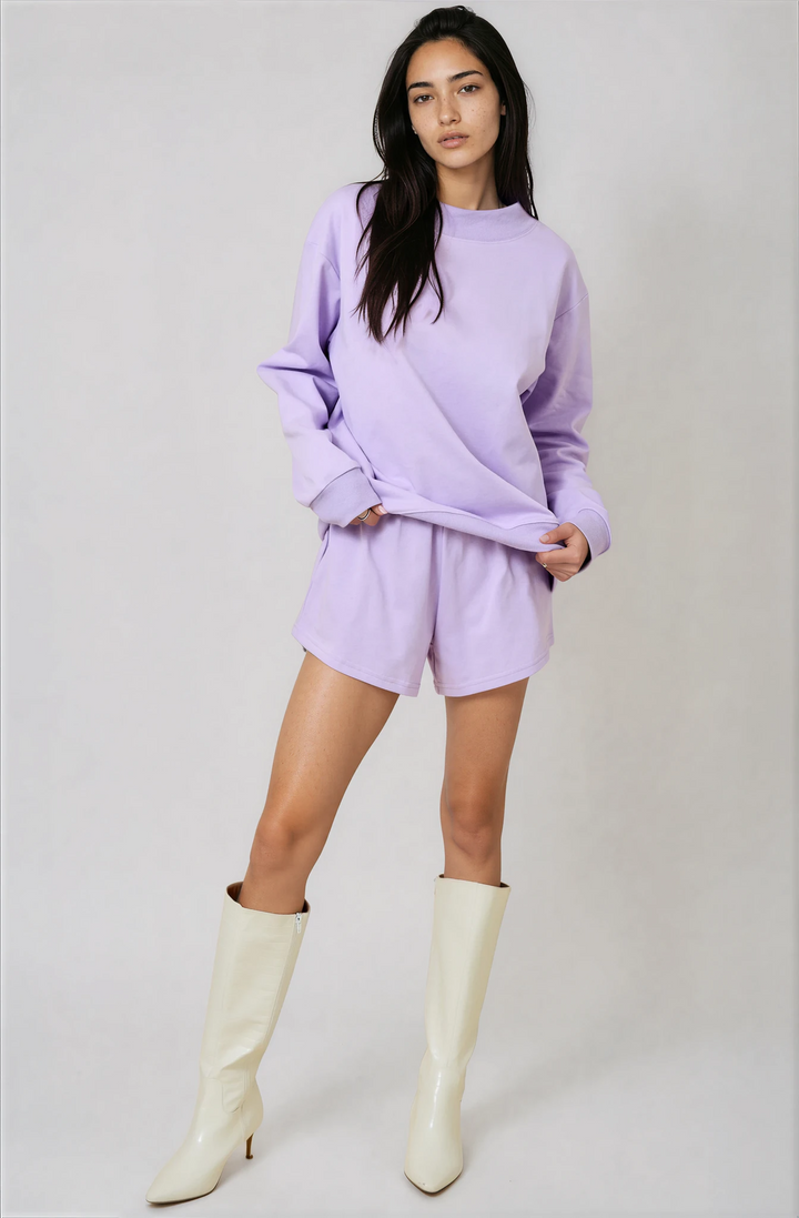 light purple long sleeved top and shorts set