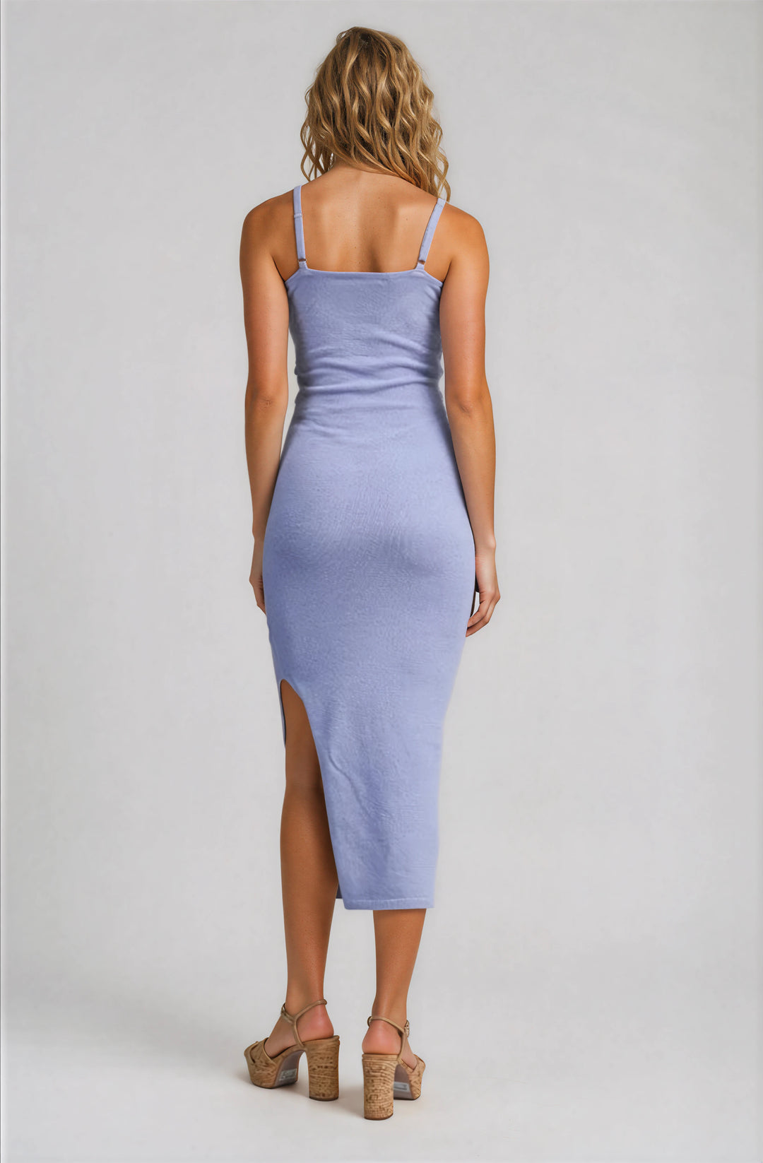 lavender midi dress with beaded detail for vacation back view