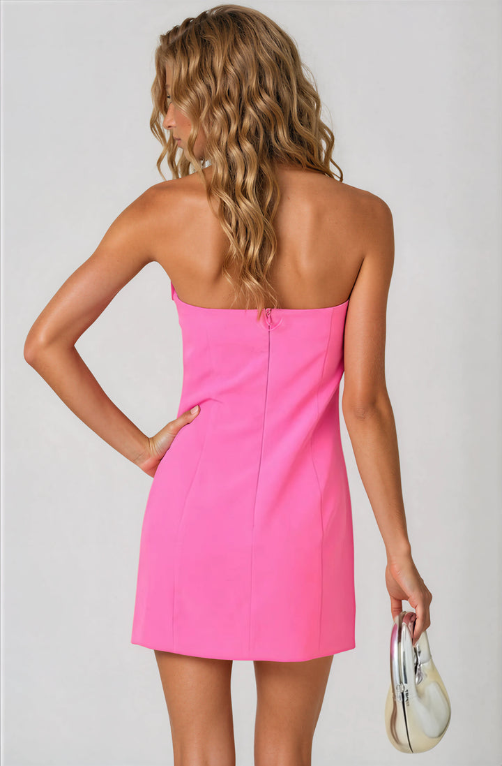 pink strapless mini dress for a night out back view