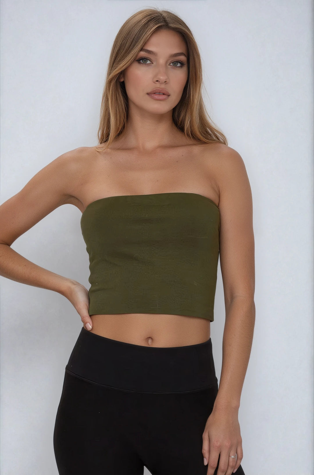 Cotton Jersey Cropped Tube Top Olive / Medium Cotton Jersey Cropped Tube Top Olive / Medium