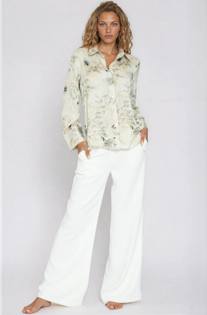 Light green floral button down blouse