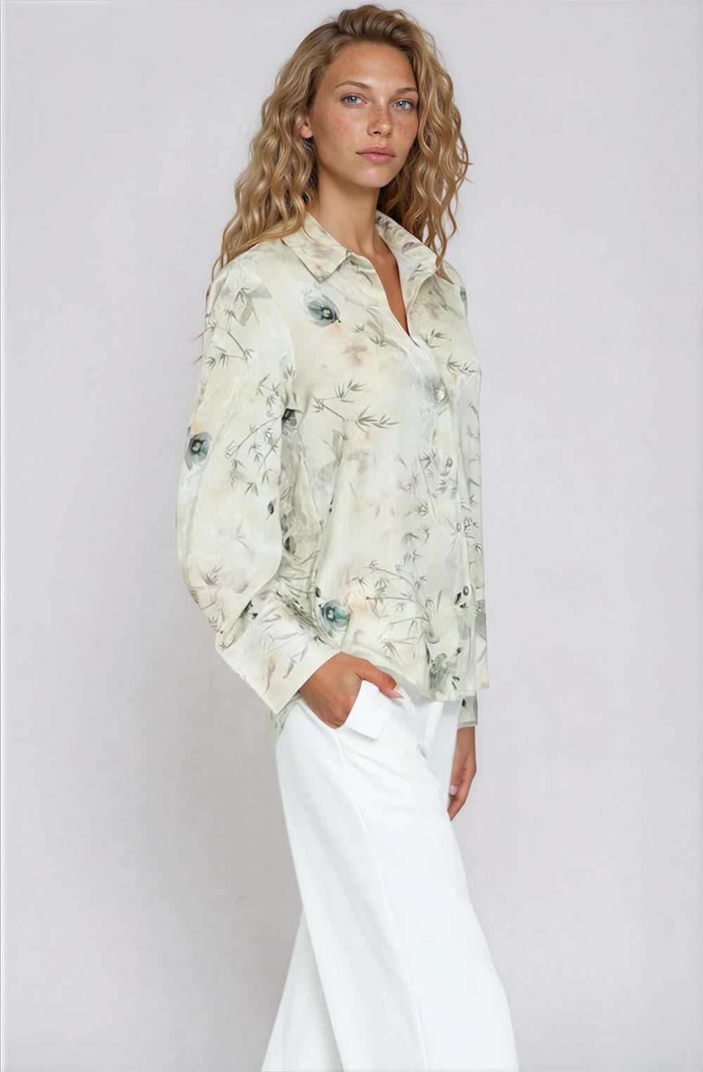 Light green floral button down blouse