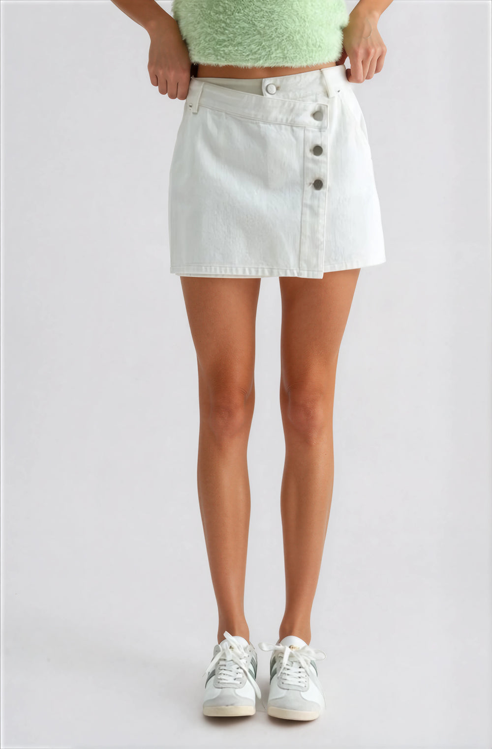 white cotton denim mini skirt