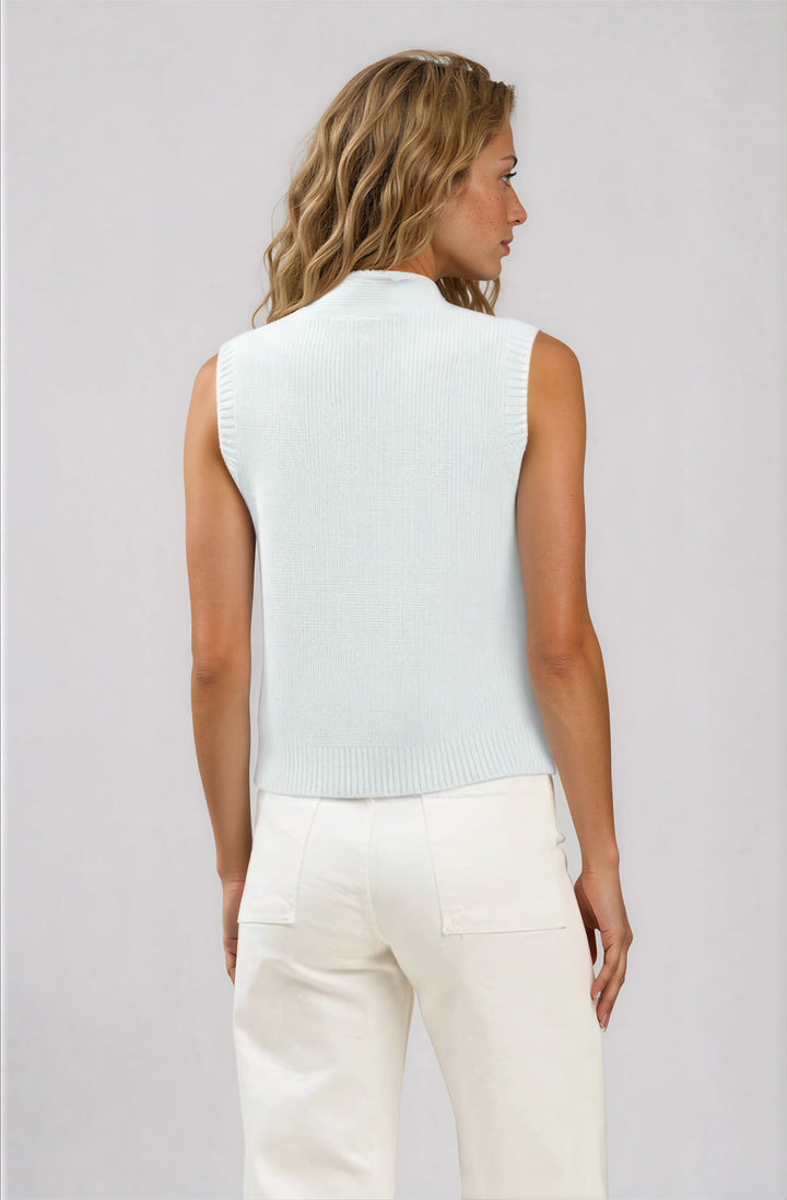 light blue sweater vest with bow neckline back