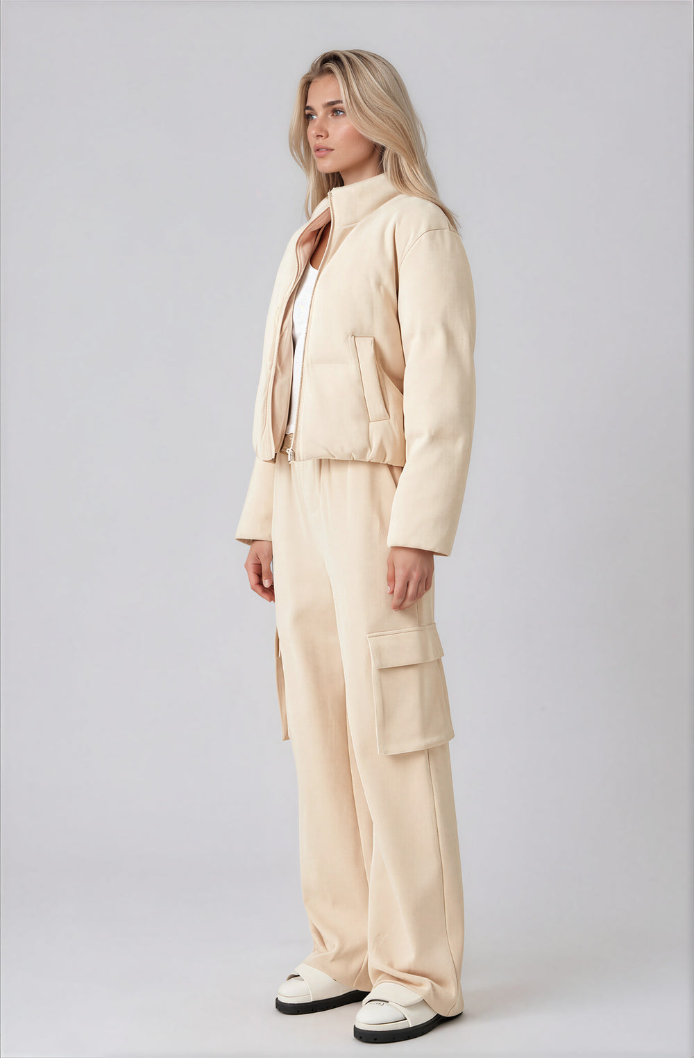 beige puffer coat for winter