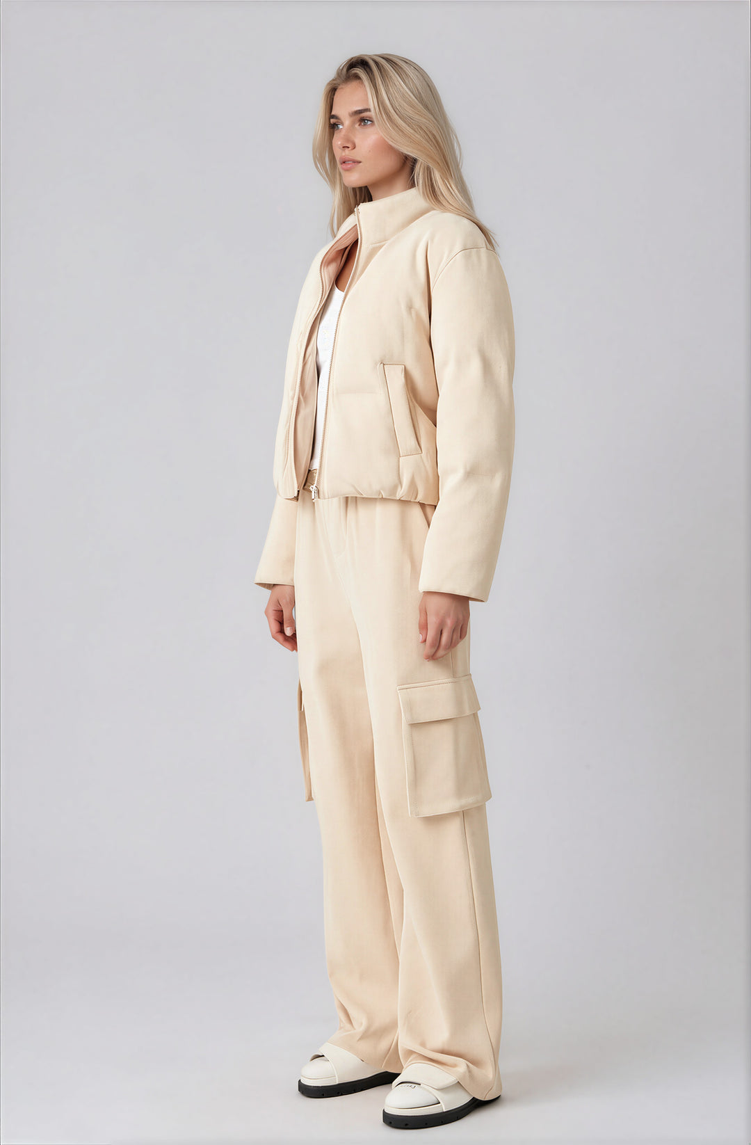 beige puffer coat for winter