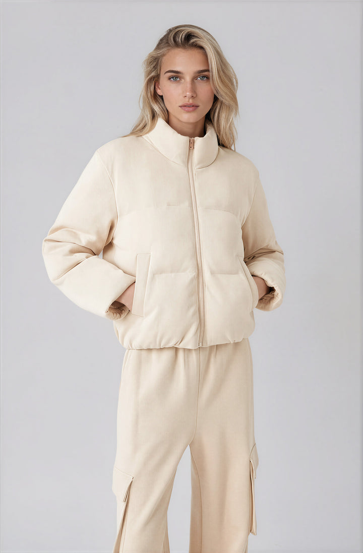beige puffer coat for winter