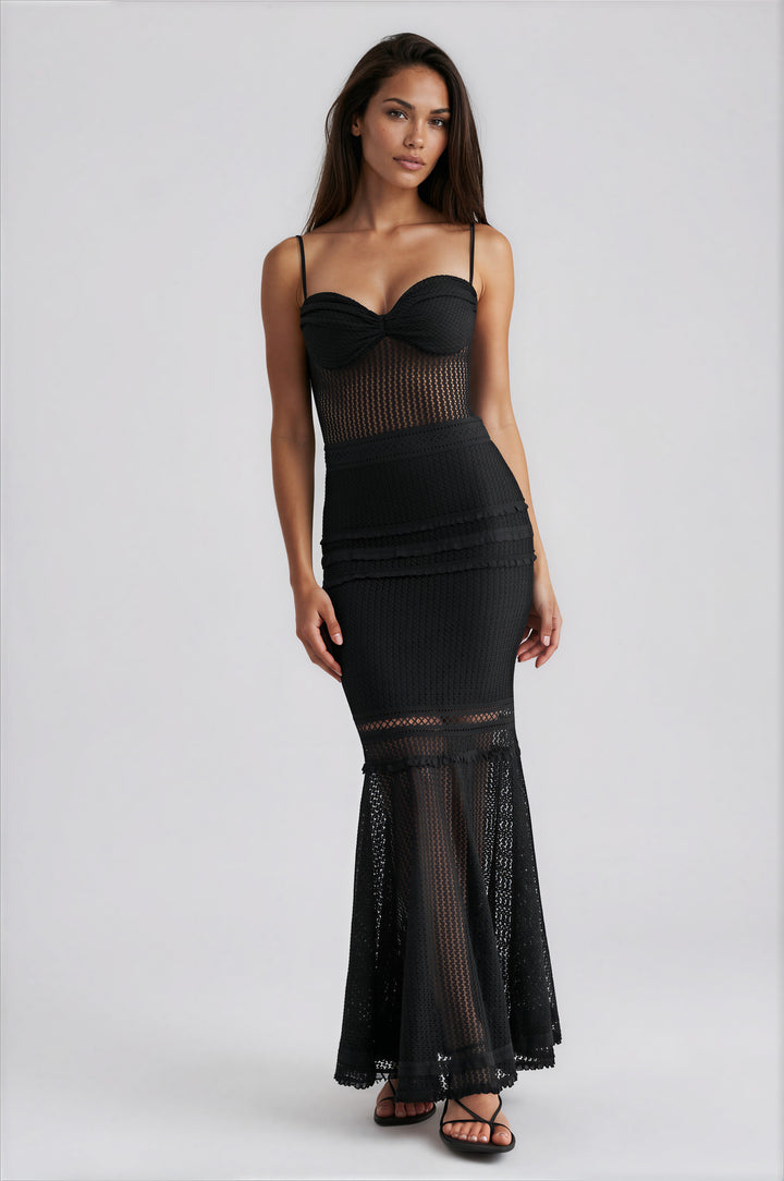 Riviera Black Crochet Maxi Dress