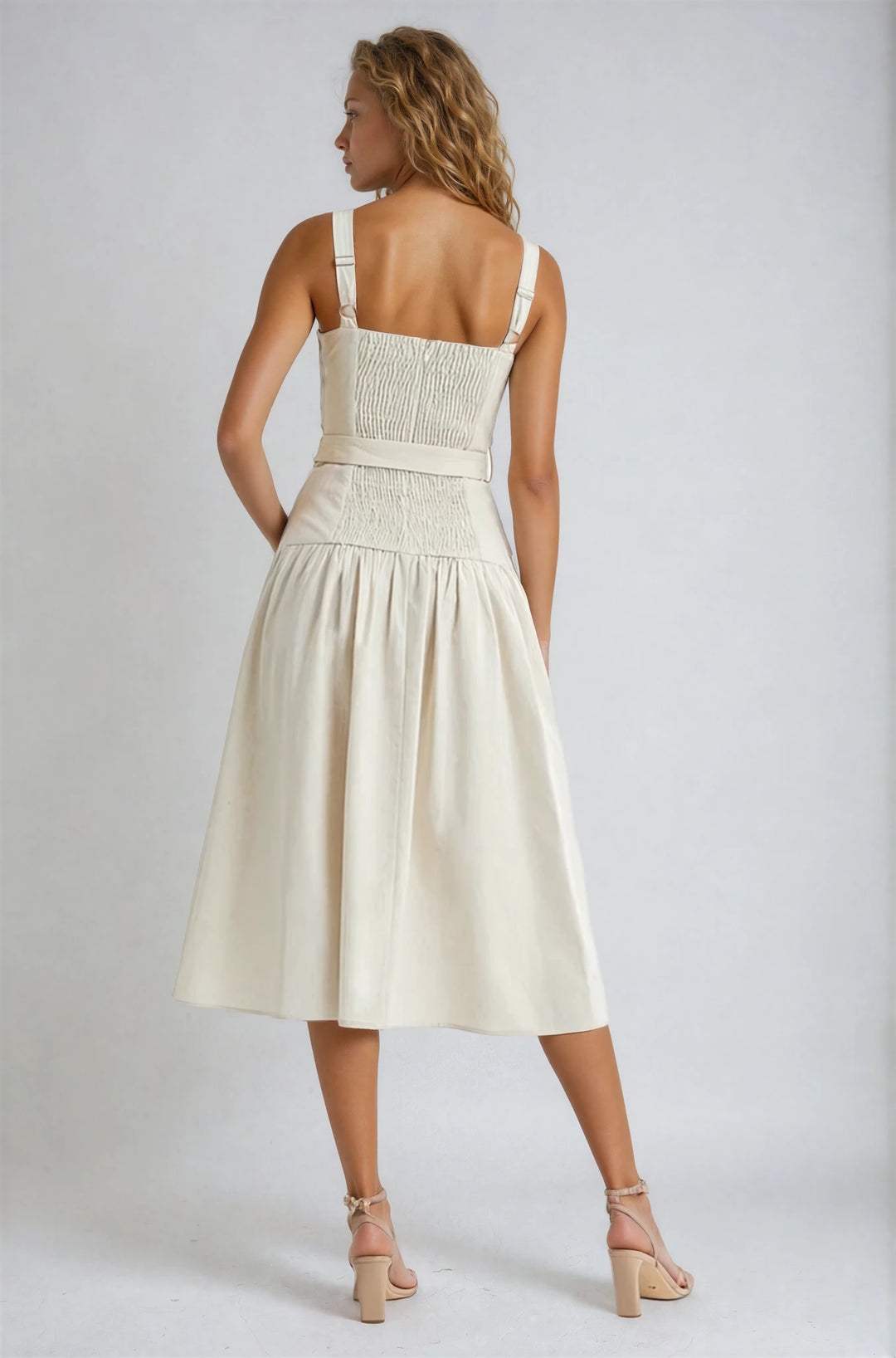 linen blend belted midi dress DKNY Women's Linen-Blend Belted Midi Dress in Admiral