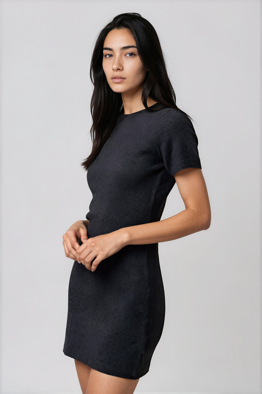 dark gray short sleeve mini sweater dress