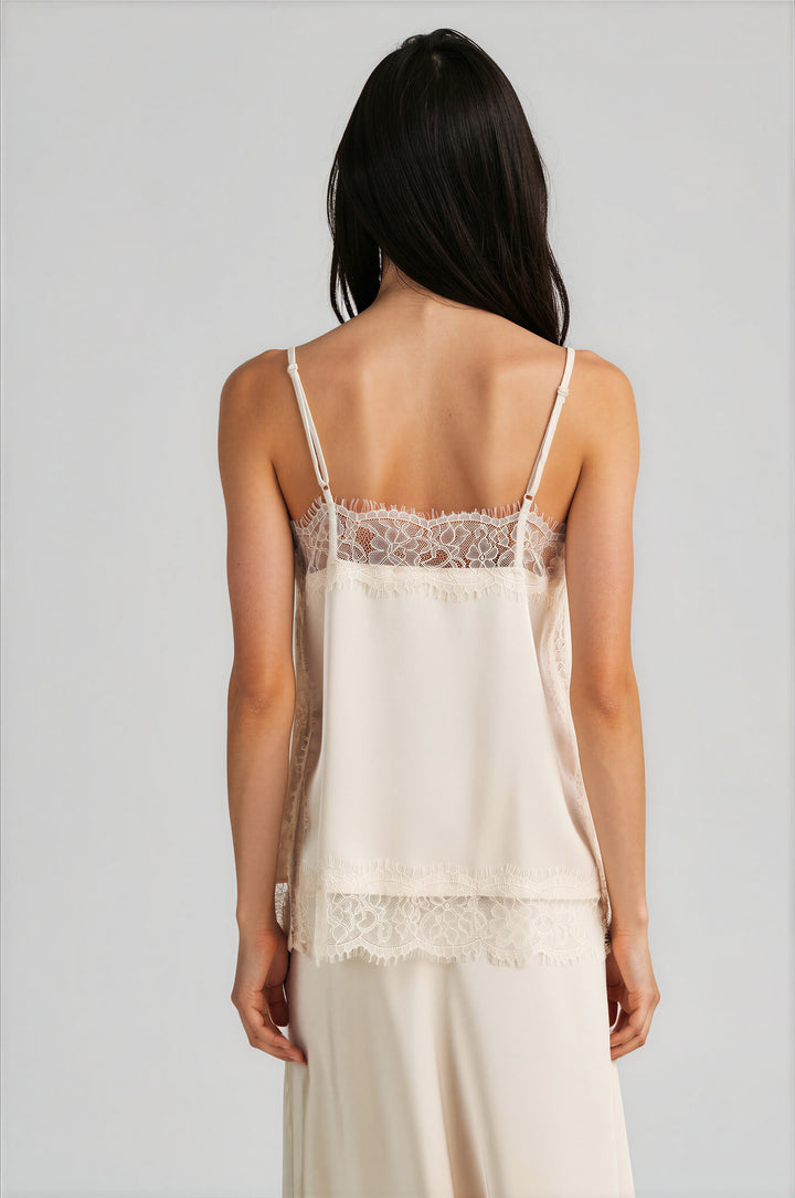 Off white satin camisole, back view