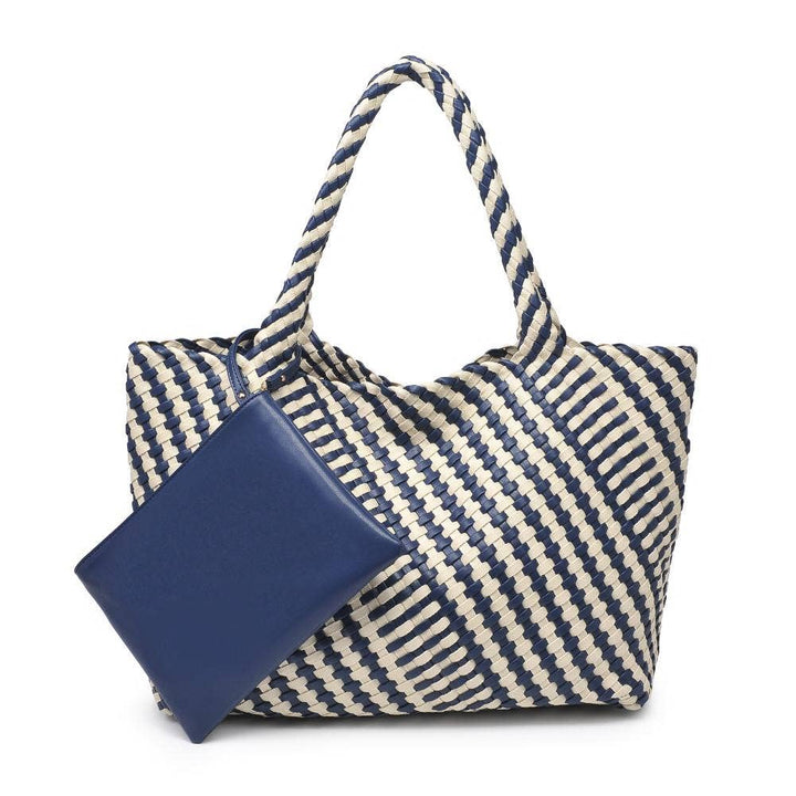 Solana Woven Tote: Navy Ivory