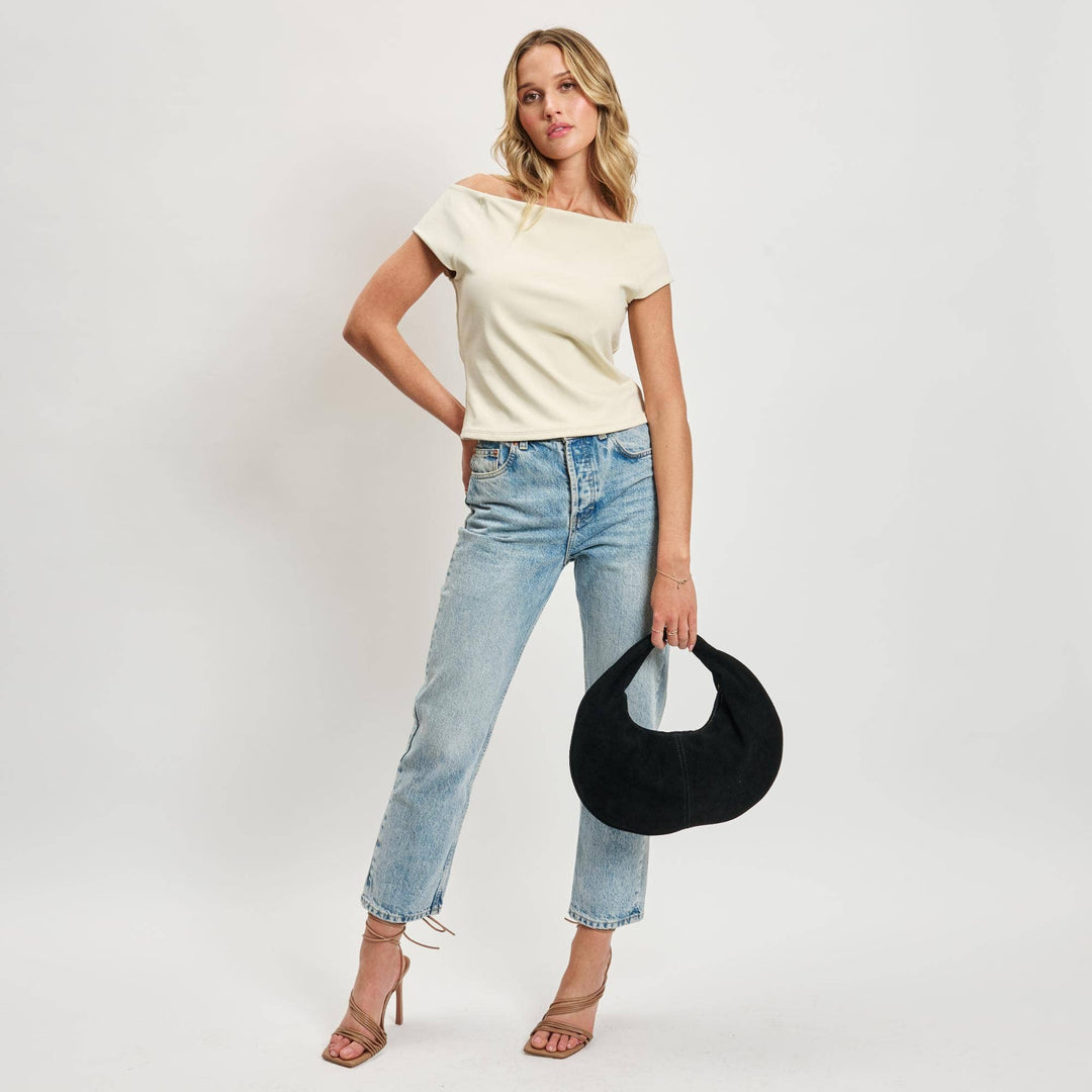 Farrah Genuine Suede Leather Hobo: Black