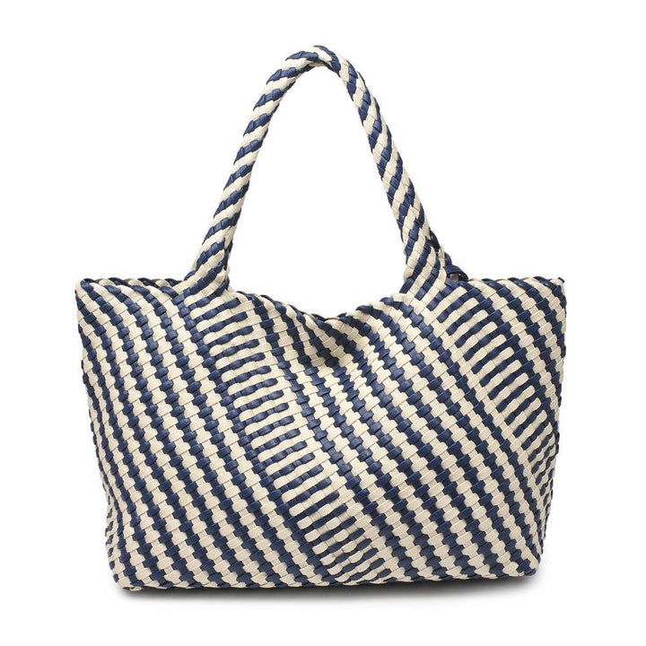 Solana Woven Tote: Navy Ivory