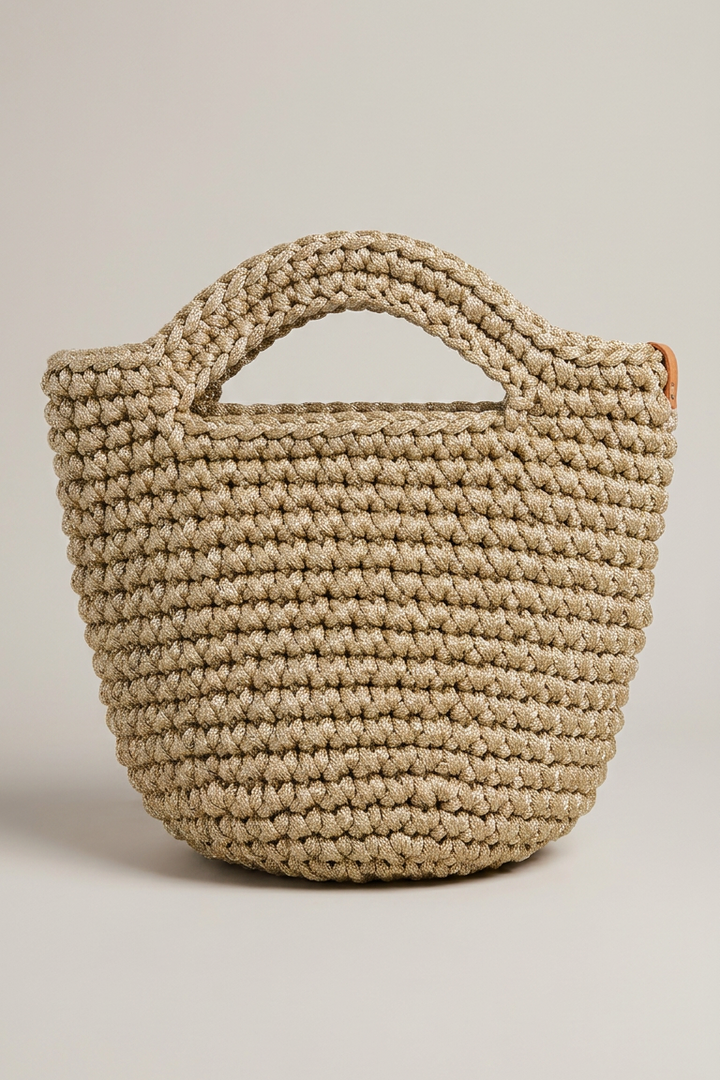 Twyla Gold Crochet Top Handle Bag