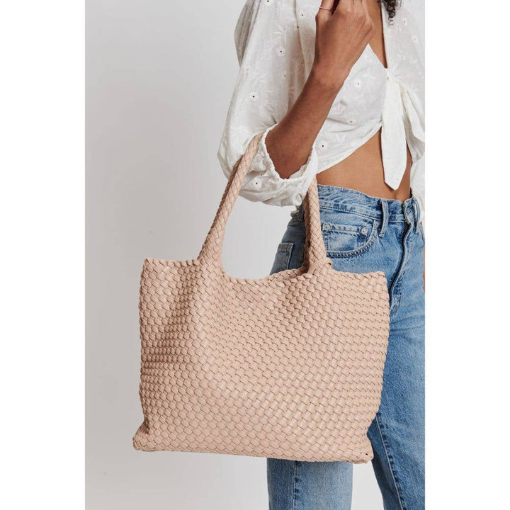 Solana Woven Vegan Leather Tote: Beige