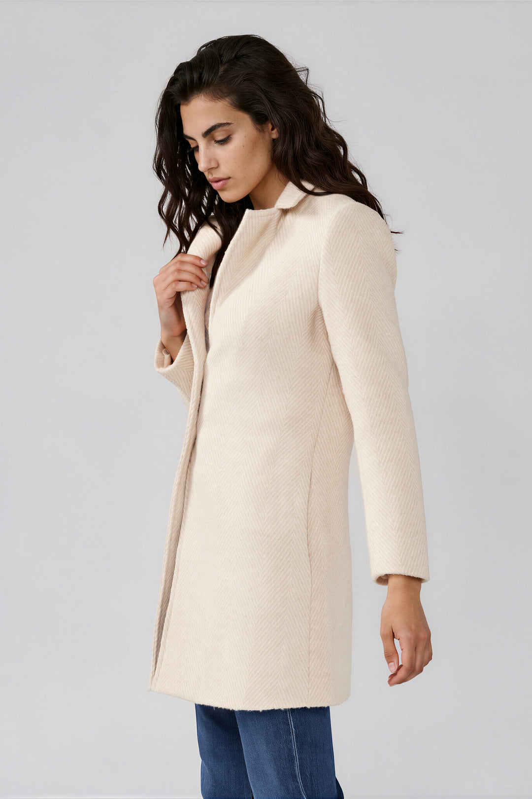 Cream chevron coat, back view
