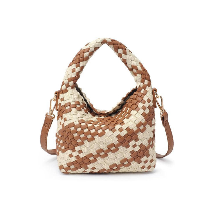 Jessamine Woven Mixed Material Crossbody: Chocolate Ivory