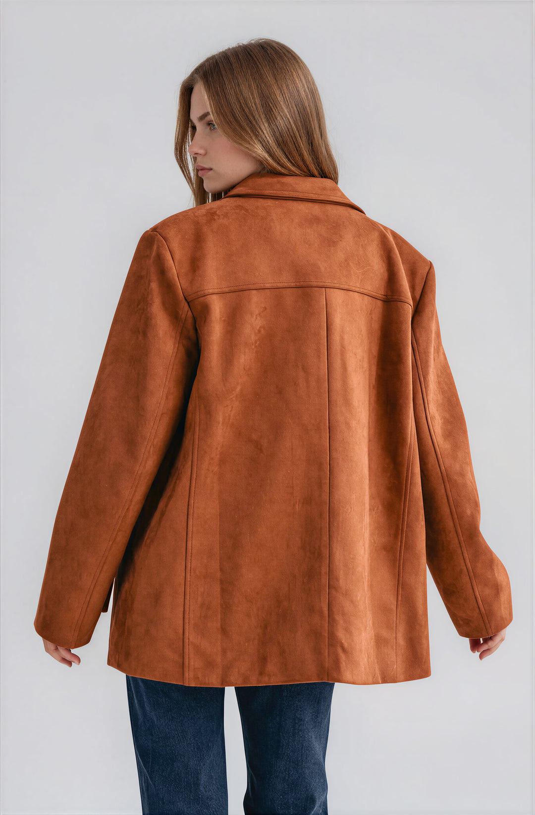 Back view brown blazer jacket with clean tailored shape