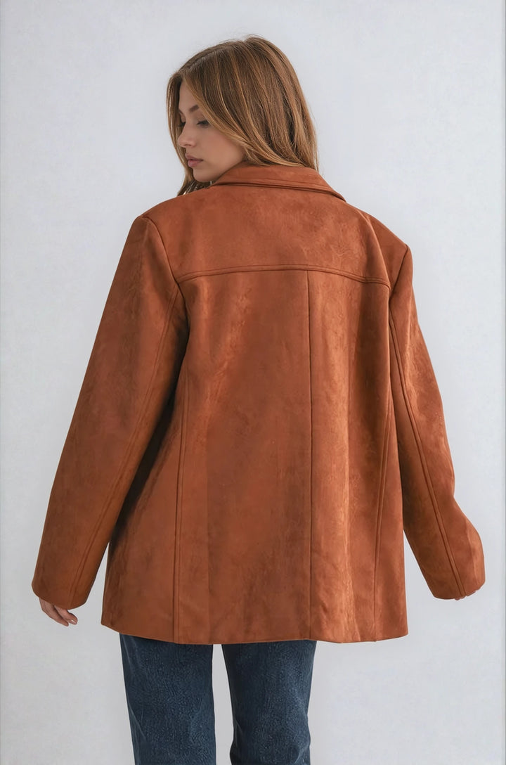 Back view brown blazer jacket with clean tailored shape