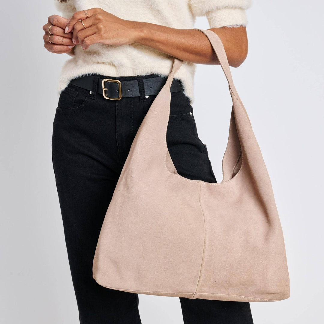 Amber Genuine Suede Leather Hobo: Natural