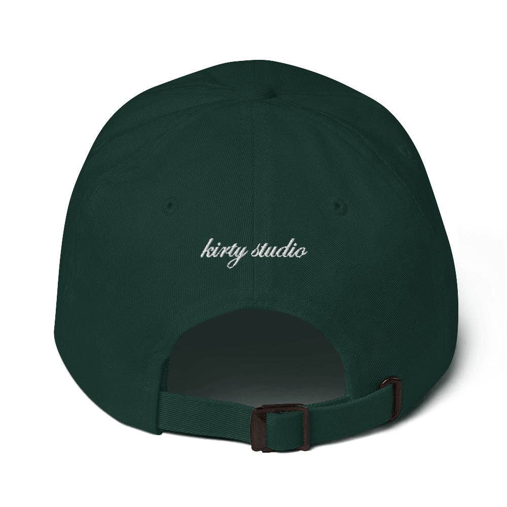 Green cap with 'extra dirty extra olives' text on a white background