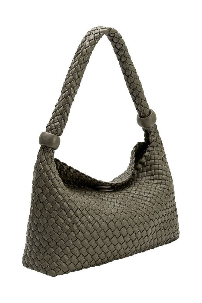 Olive woven vegan leather shoulder bag with gold-tone hardware