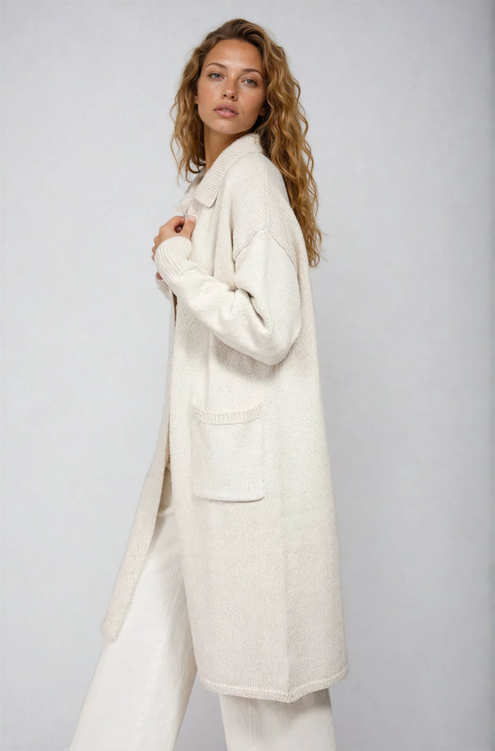 Back view black knit two piece set on model