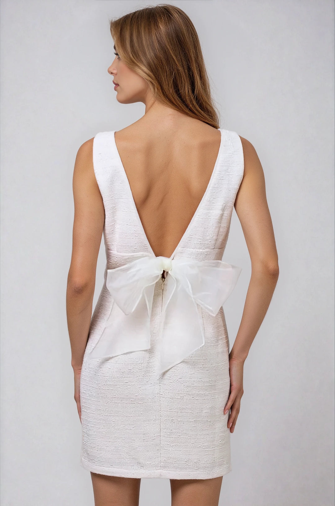 Off-White Margaux Dress back view — low back and sleek hemline