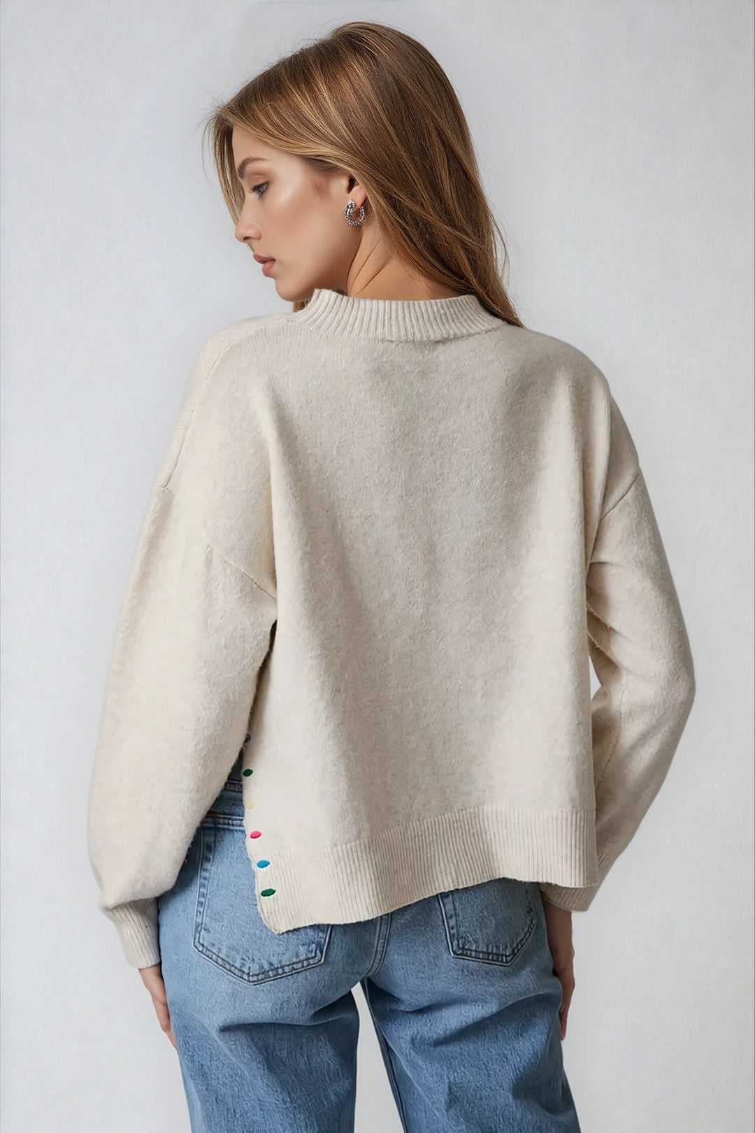 peace and joy sweater cream knit back view