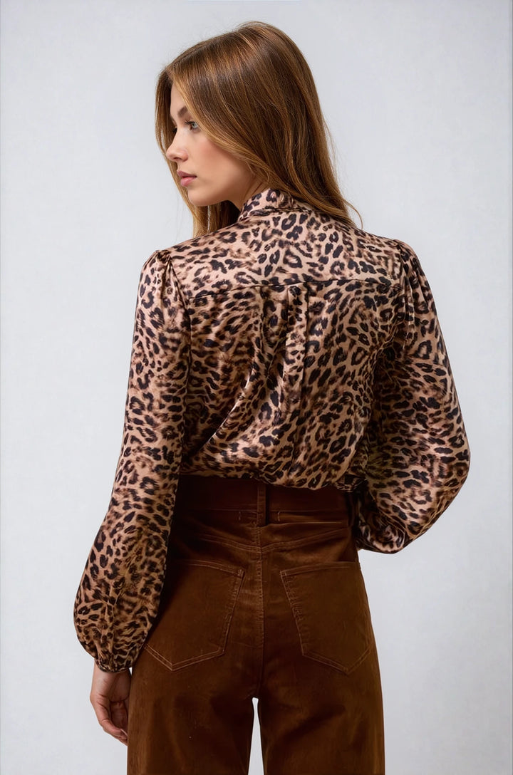 Back view leopard blouse with relaxed silhouette
