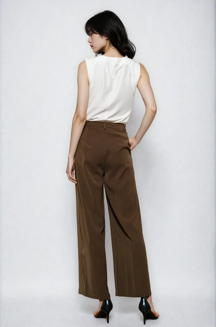 Back view ivory sleeveless blouse with clean refined silhouette